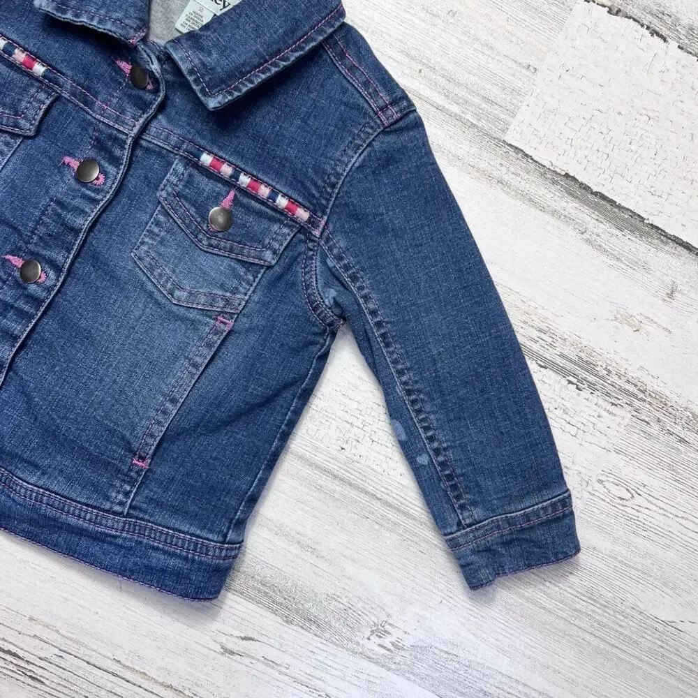 Hatley Jacket Girls 2 Blue Denim Heart Print Lined Embroidered
